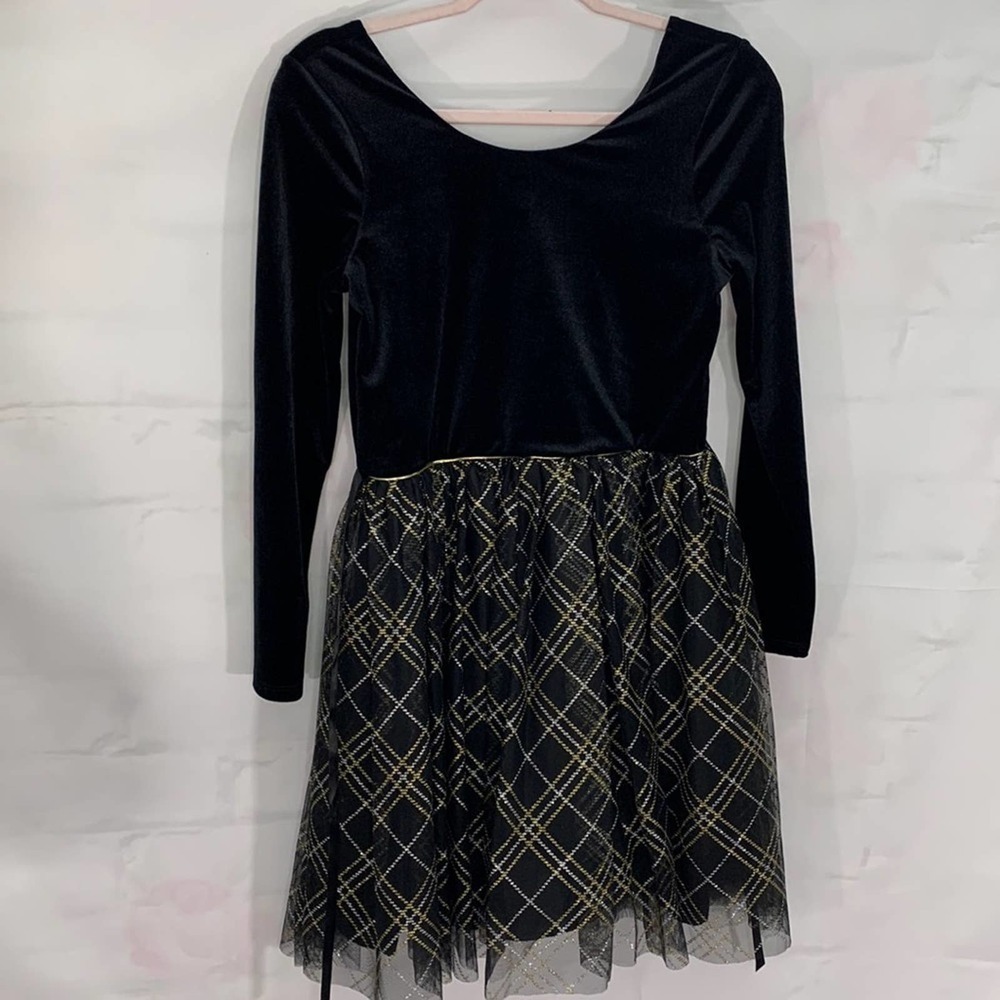Zunis Girl’s (junior) Black‎ Velvet & Plaid Long Sleeve Dress